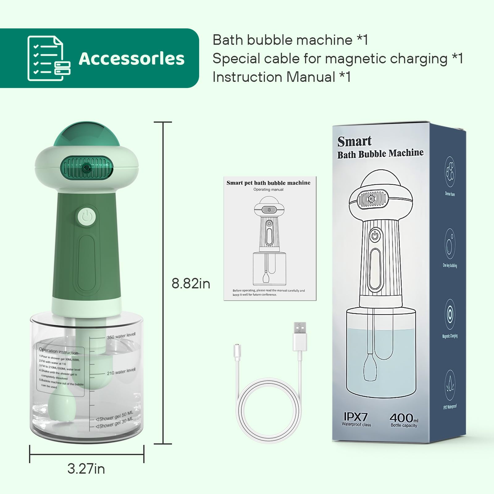 Electric Foaming Dog Shampoo Dispenser - UFO Pet Shampoo Sprayer for Dogs & Cats, Automatic Bathing Tool for Bathtub, Kitchen Sink & Bathroom Cleaning (Green) - Perfect for Home Grooming & Pet Spa Days