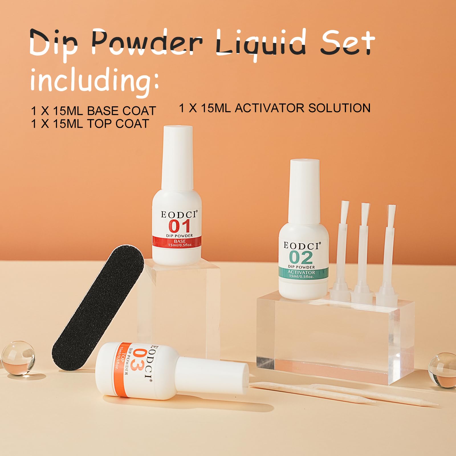 Professional Dip Powder Liquid Set - 15ml Large Capacity Base & Top Coat Kit with Activator, No UV Lamp Needed for Curing - Perfect for Nail Salon Professionals & DIY Beginners at Home | Manicure, Pedicure & Nail Art Enhancement