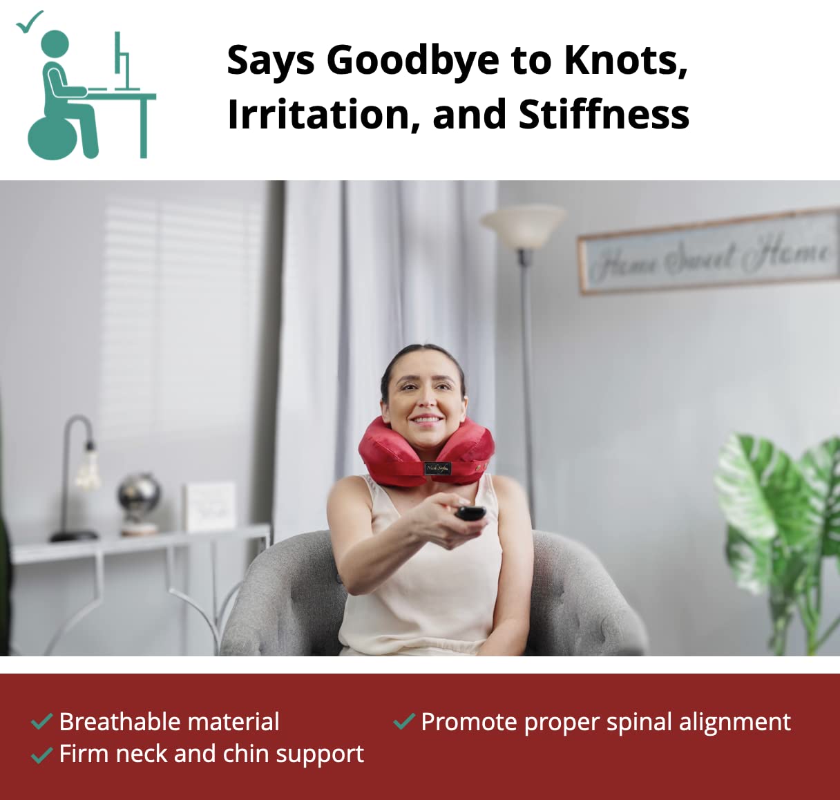 Best Chiropractor Recommended Neck Pillow for Pain Relief - Memory Foam Cervical Support Pillow with Lumbar Support (Burgundy) - Ideal for Travel, Office & Home Use