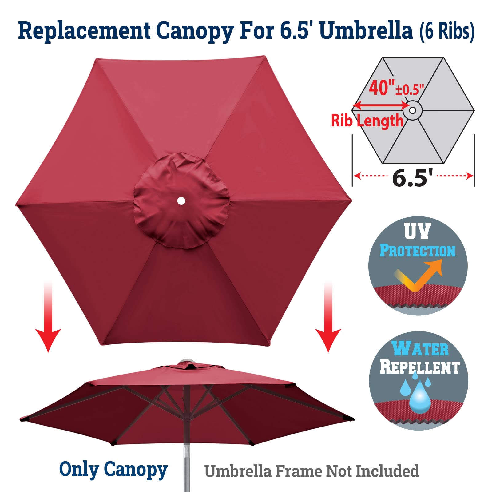 BenefitUSA 6.5ft Umbrella Canopy Cover - 6 Ribs Replacement for Patio & Outdoor Use