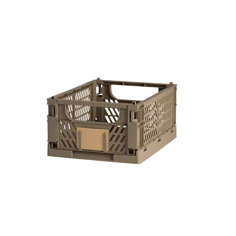 DESIGNSTUFF Slant Collapsible Storage Crate - Medium 13x10 Inches, Taupe Foldable Organizer for Home, Office, Nursery & Laundry Room Organization