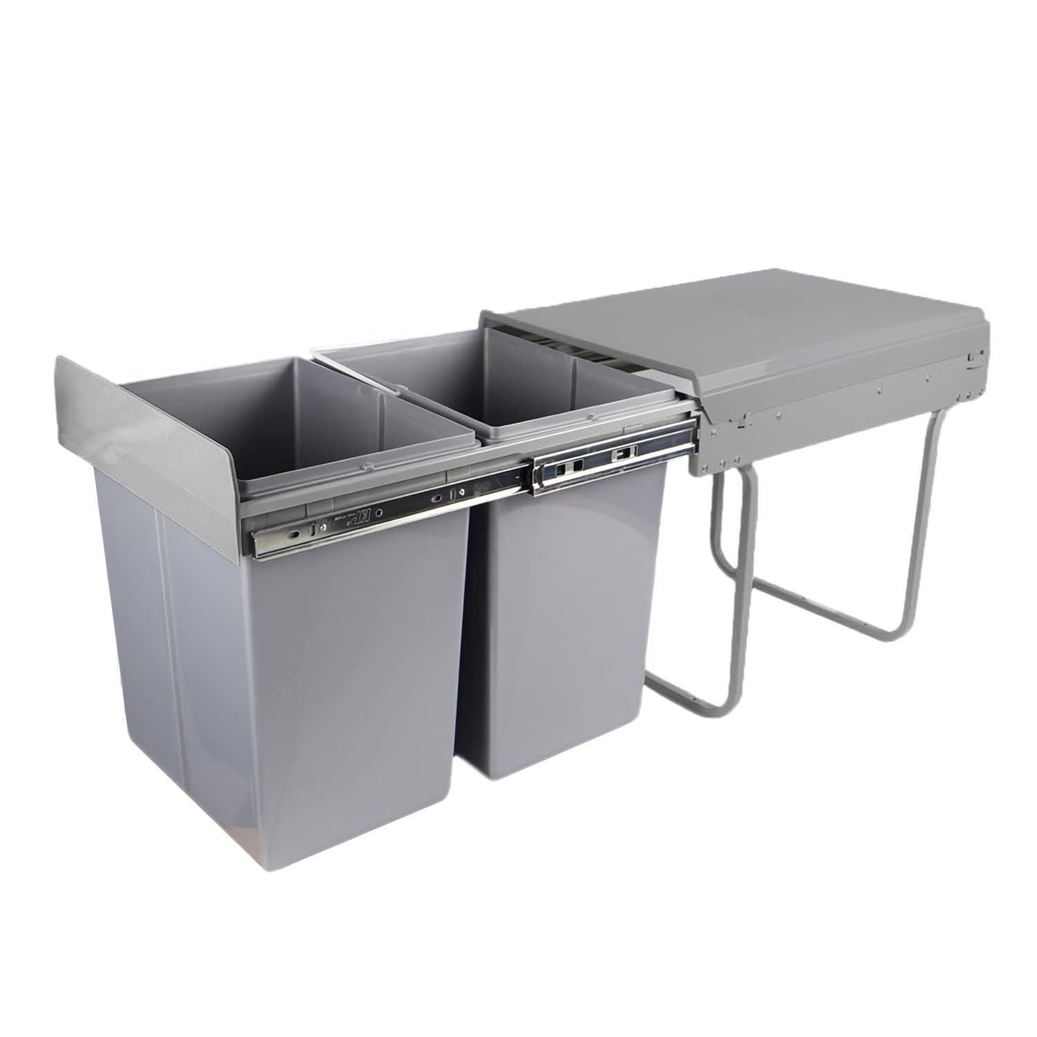 MYOYAY 40L Pull Out Dual Trash Can - 2 x 21 Quart (42 Qt) Under Cabinet Double Recycling Bin with Lid - Kitchen Waste Container for Under Counter Sliding Garbage Can - Perfect for Small Spaces, Apartments & Eco-Friendly Homes