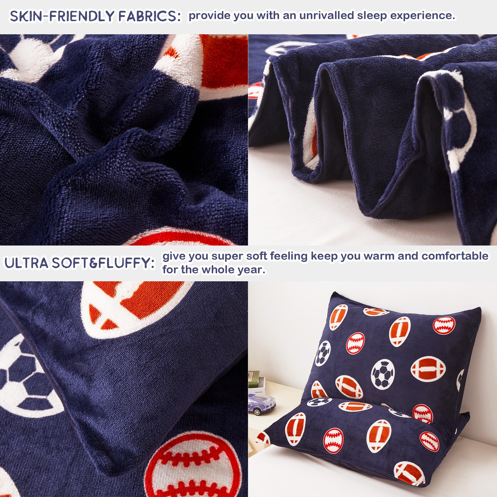 Mooreeke Glow in The Dark Twin Plush Fleece Comforter Set - Soft & Warm 2-Piece Bed in a Bag with Sham | Velour Velvet Sports Theme (Football, Basketball, Soccer, Rugby) for Boys & Kids | Fluffy Fuzzy Polar Cozy Bedding | Perfect for Kids' Rooms, Sleepovers & Themed Bedrooms