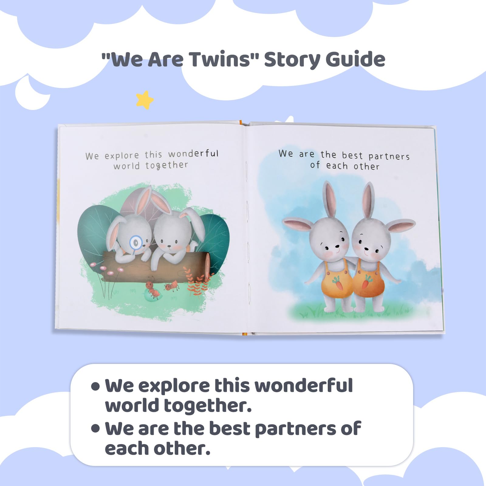 Twins Baby Gift Set for Girls and Boys - 2-Piece Plush Rabbit & Storybook | Perfect for Newborn Twin Gifts, Baby Showers, and Sibling Bonding