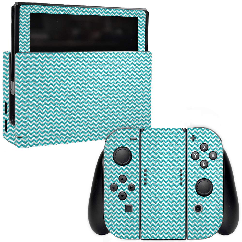 Premium Carbon Fiber Skin for Nintendo Switch - Turquoise Chevron Design | Protective & Durable Textured Cover | Easy to Apply & Remove | Made in USA | Perfect for Gaming Protection & Style Customization