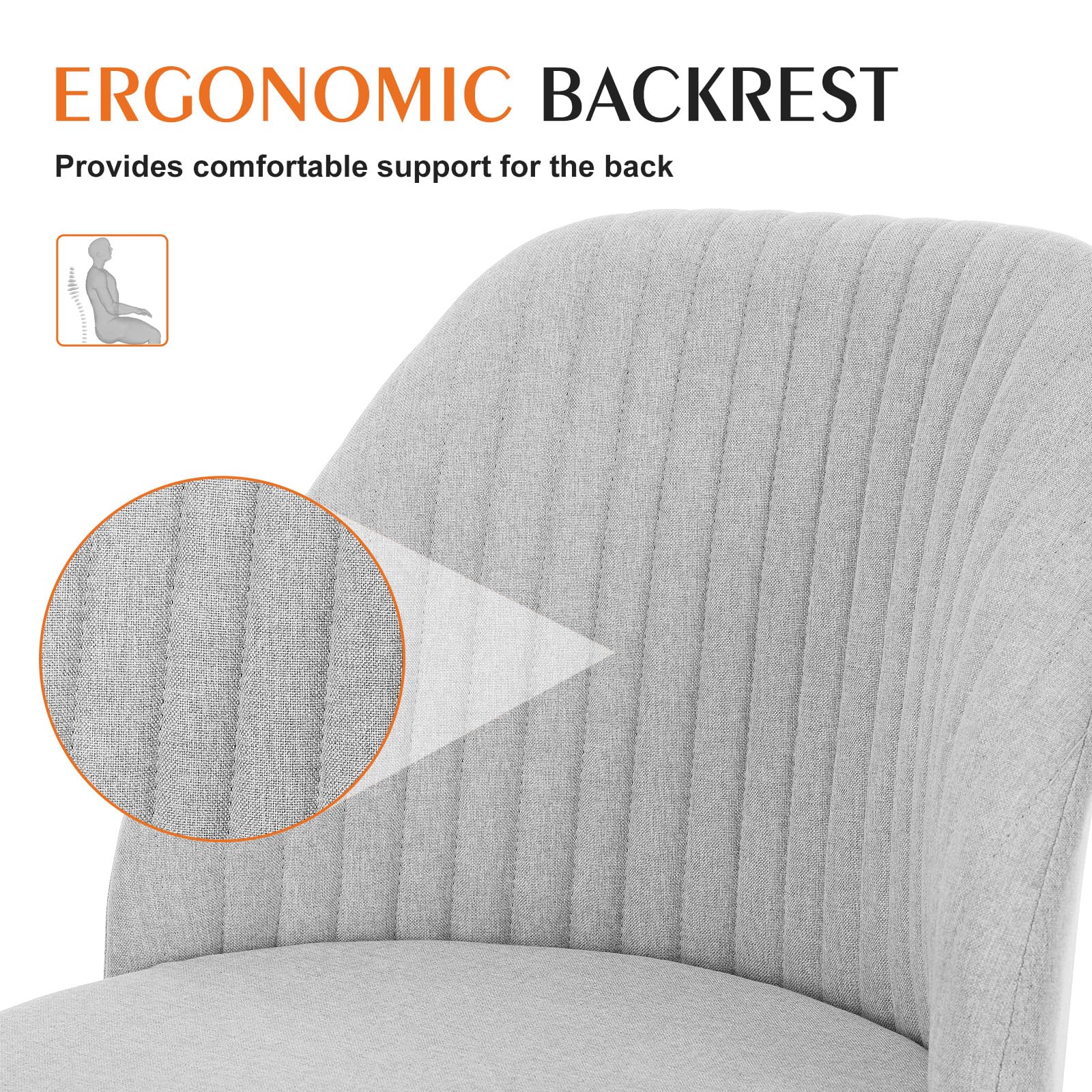 Sweetcrispy Armless Office Chair - Modern Fabric Swivel Desk Chair with Wheels & Adjustable Height, Ergonomic Computer Task Chair for Small Spaces | Perfect for Home Office, Study Room & Vanity Area