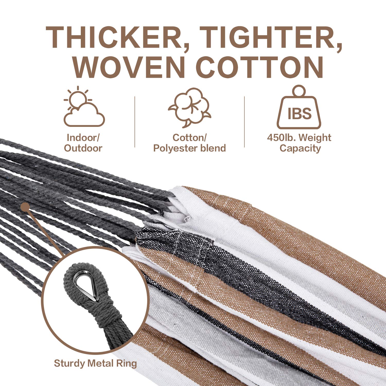 Premium Double Hammock with Space-Saving Steel Stand - 450lb Capacity for 2 Adults - Heavy Duty Outdoor Garden & Yard Hammock with Portable Carrying Bag (Coffee Brown) - Perfect for Backyard Relaxation, Camping Trips and Beach Vacations