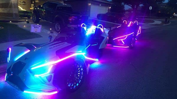 8PCS 6.5FT RGB LED Strip Lights with Bluetooth & Remote - Dream Color Chasing, Strobe, Flash, Breath Effects for Polaris Slingshot, Golf Cart, Ryker, Spyder Underglow & Hood Lighting - Perfect for Car Shows, Night Rides & Custom Vehicle Lighting