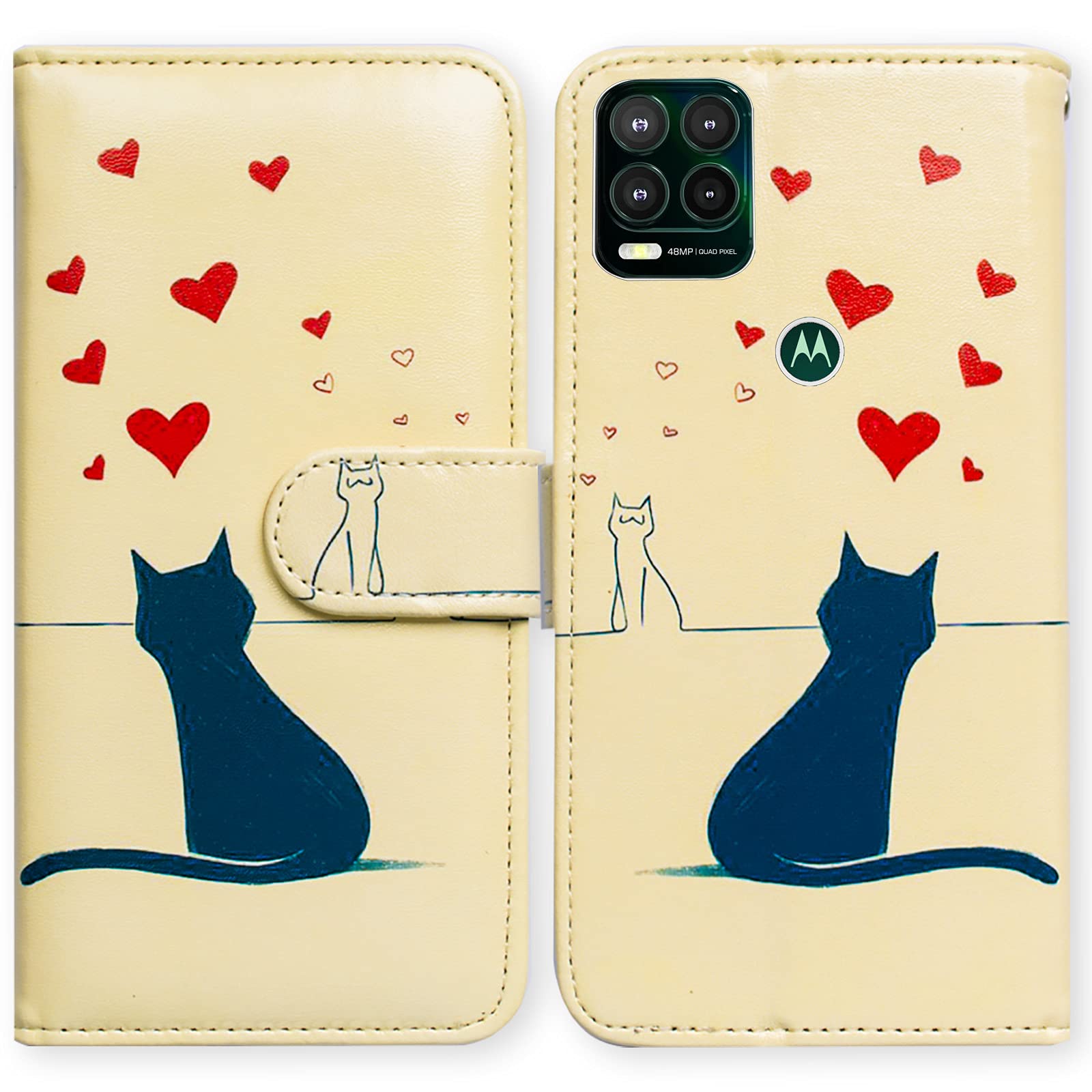 Premium Leather Flip Wallet Case for Motorola Moto G Stylus 5G (2021) - Black Cat & White Cat Design with Card Slots & Kickstand | Perfect for Work, Travel & Everyday Protection