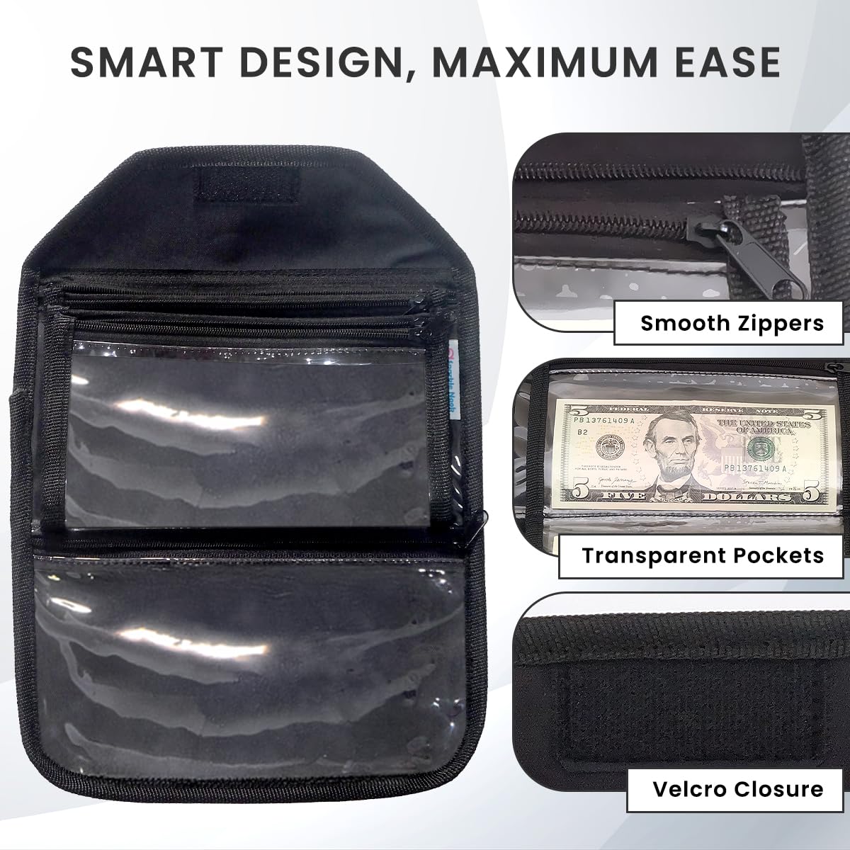 6-Zippered Pocket Money Organizer Wallet - Cash Envelope System for Budgeting & Savings | Black Multipack Pouch for Bills, Coins & Receipts | Perfect for Travel, Home & Office Use