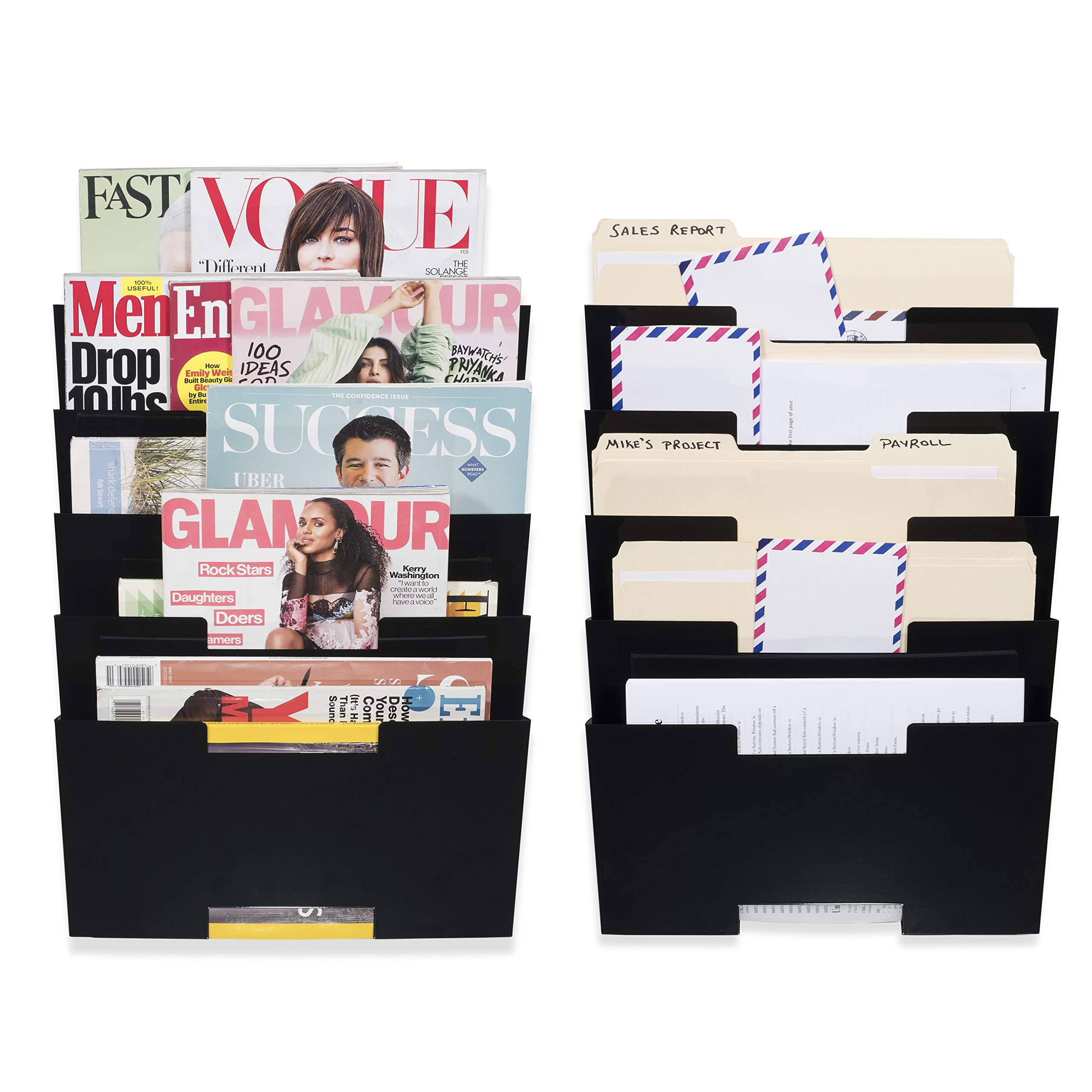 Wallniture Lisbon 10-Tier Wall Mounted File Holder & Desk Organizer - Black Metal Office Storage Rack for Documents, Mail & Supplies - Perfect for Home Office, Classroom & Workspace Organization