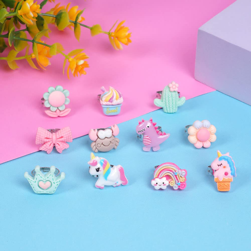 24 PCS Adjustable Pretend Play Rings for Girls 3-12 Years Old - No Duplicates, Perfect for Dress Up, Role Play & Birthday Gifts - Ideal for Parties, Holidays & Imaginative Play