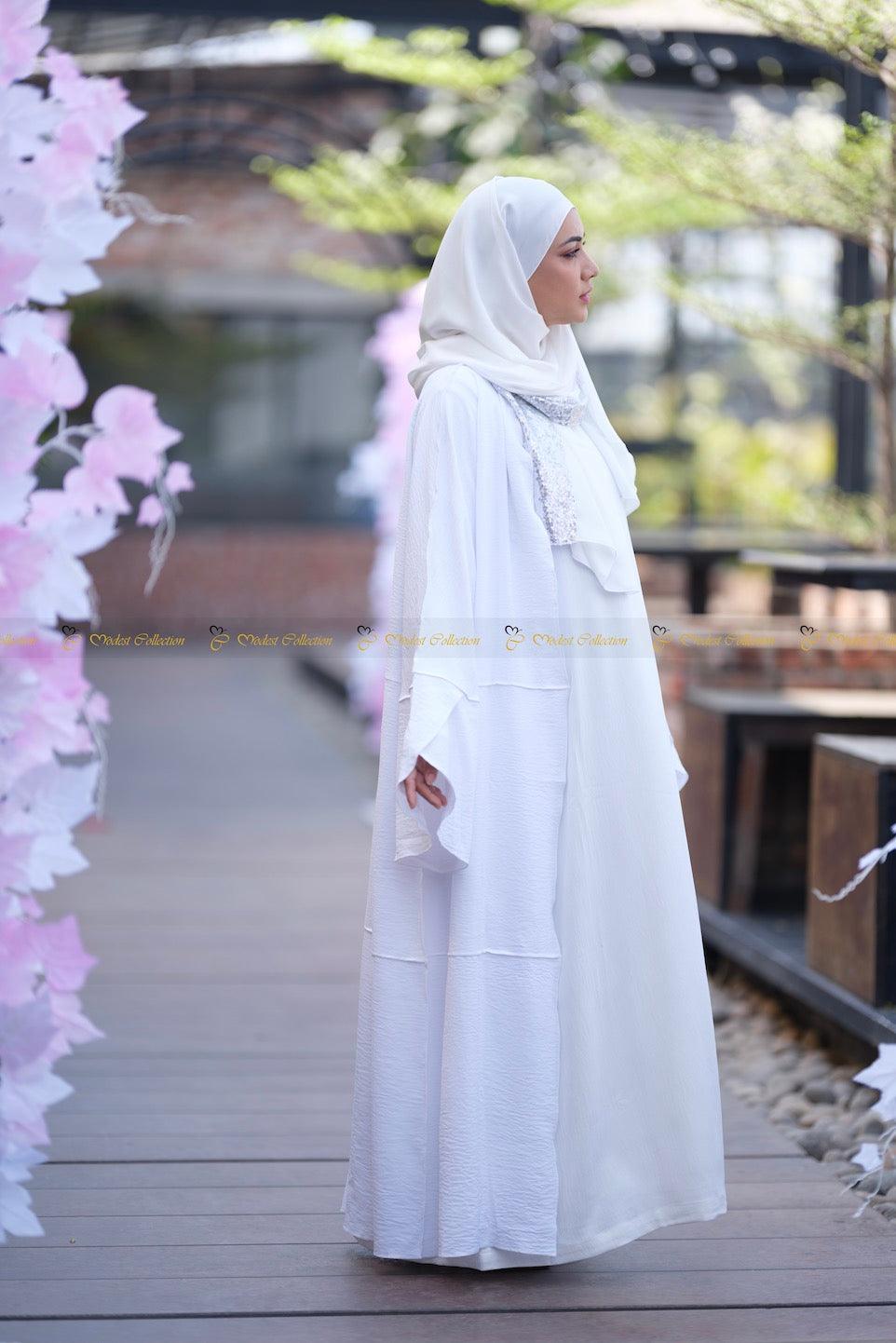 Bianca Two-Piece Abaya with Shrug Set for Women - Modest Islamic Prayer Dress for Umrah & Hajj - Perfect for Mosque, Religious Ceremonies & Special Occasions