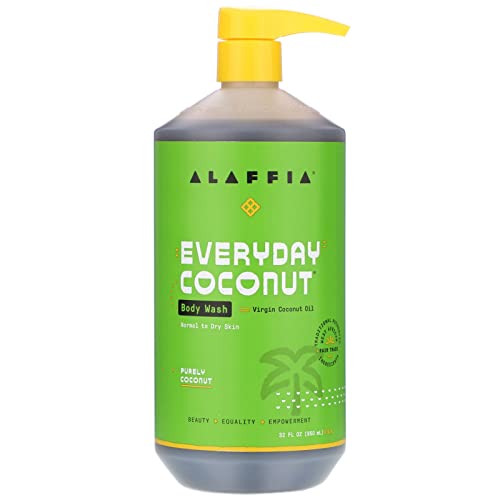 Alaffia Sensitive Skin Body Wash Pack - Natural Coconut Body Wash for Men & Women with Plant-Based Ingredients, Coconut Oil, Coffee & Vitamin E, 32 Fl Oz - Gentle Daily Cleanser for Dry & Sensitive Skin, Perfect for Shower & Bath Routine