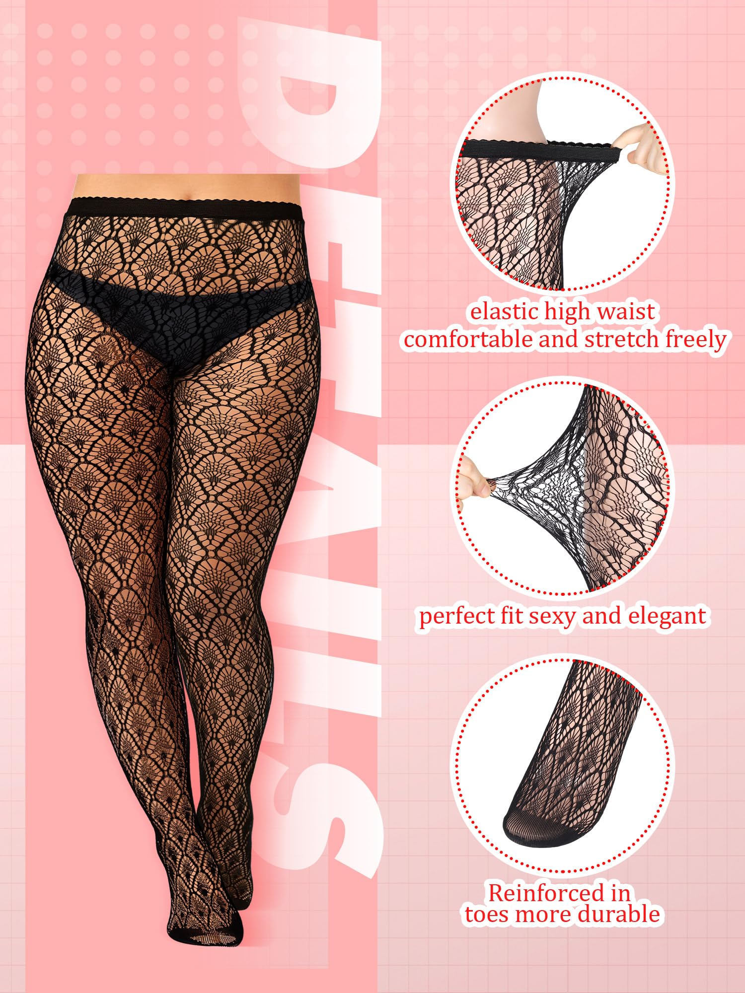 Jadive 6 Pairs Women's Plus Size Fishnet Thigh High Stockings with Suspender Garter Belt - Sexy Lingerie Pantyhose Tights for Women | Perfect for Date Night, Cosplay & Boudoir Photography