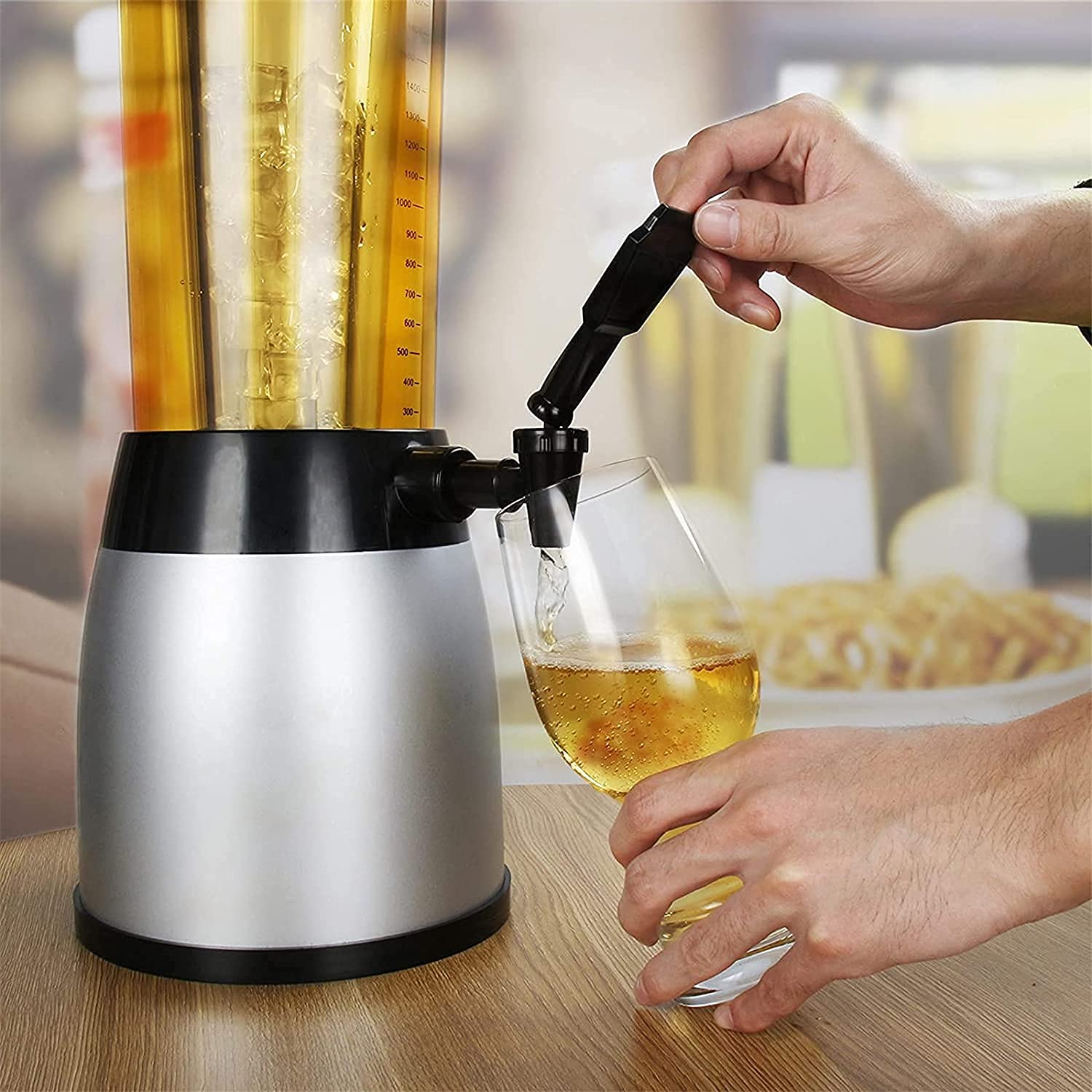 2.5L LED Color Changing Beer Tower Dispenser with Ice Tube - Stainless Steel Drink Dispenser for Parties, Game Day, Bars & Outdoor Events
