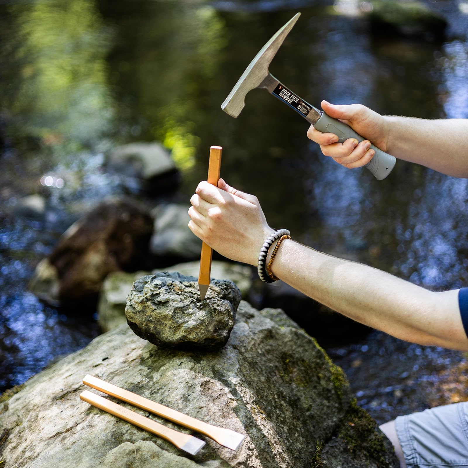 ASR Outdoor 40-Piece Beginner Rockhounding Kit with Tool Bag, Chisels & Rock Pick Hammer – Perfect for Geology Enthusiasts, Gem Hunting & Outdoor Adventures