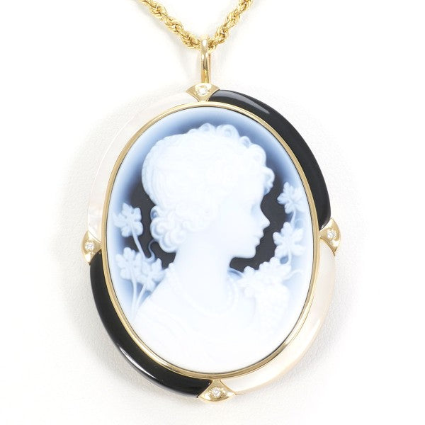 18K Yellow Gold Shell Onyx Diamond 2-Way Convertible Necklace & Brooch - Elegant Jewelry for Women, Perfect for Weddings, Parties & Special Occasions