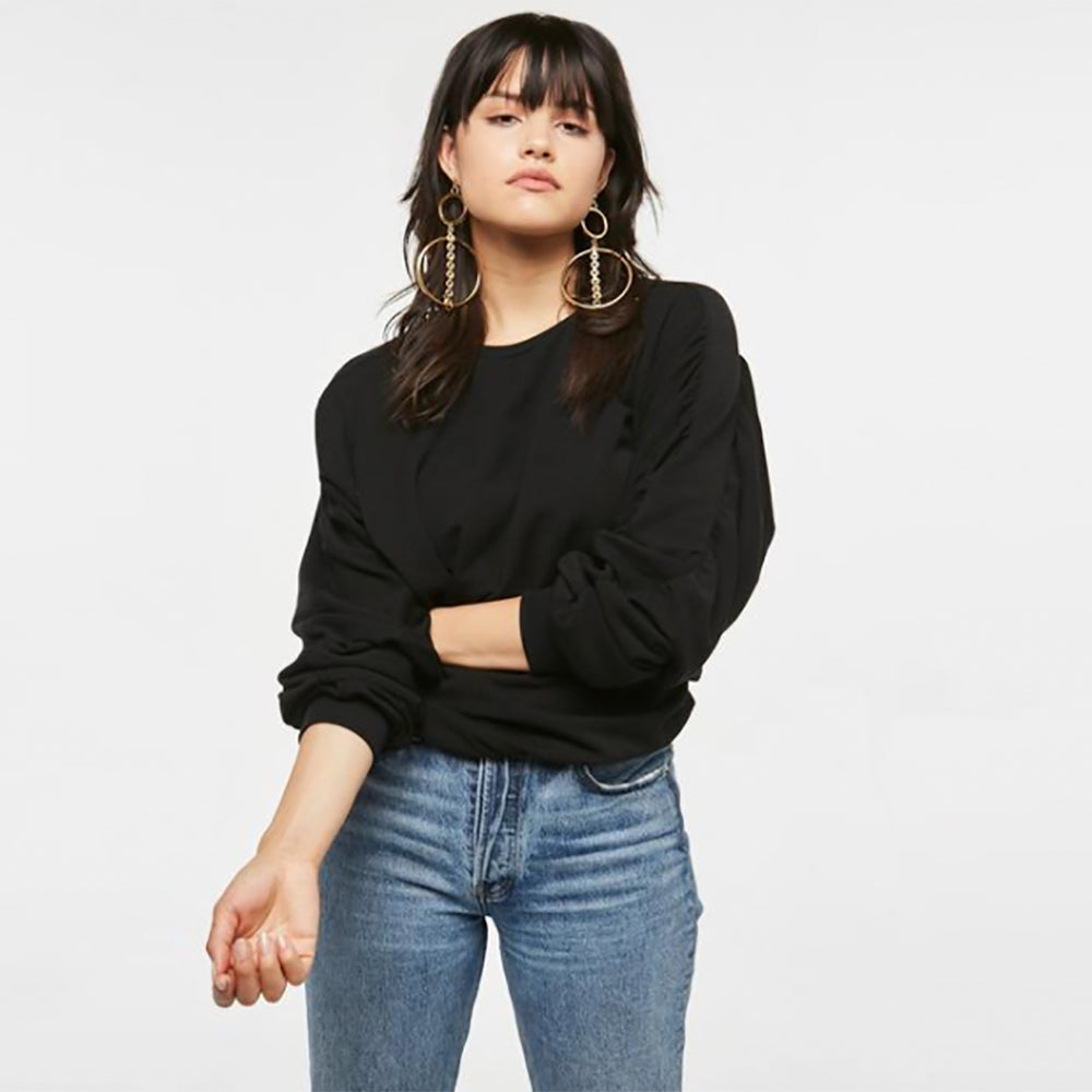 Frances Rouched Sleeve Sweatshirt for Women - Trendy Pullover with Ruffled Cuffs - Casual Loungewear & Streetwear Fashion for Everyday Wear