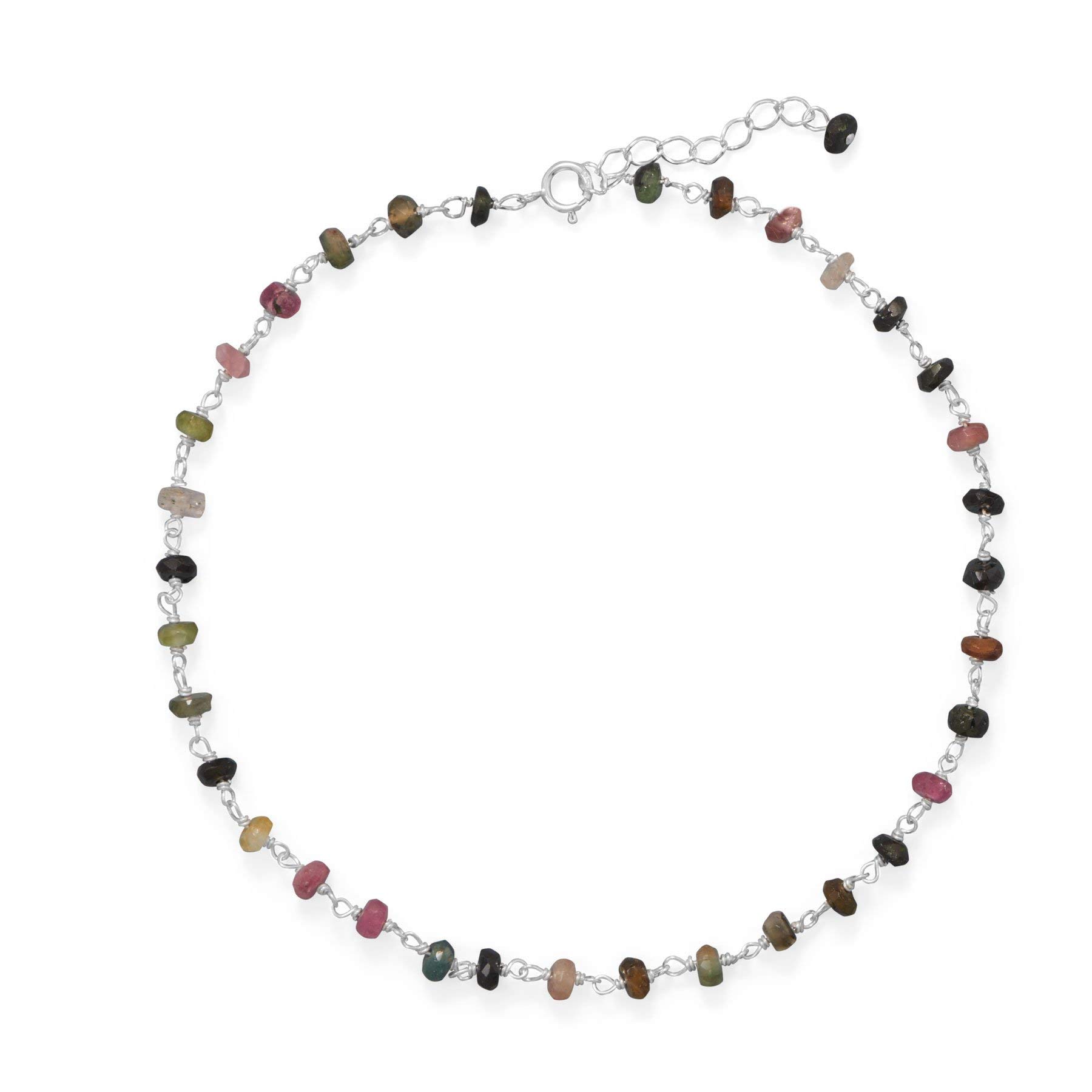925 Sterling Silver Women's Multi-Color Tourmaline Anklet Bracelet - Elegant Adjustable Ankle Chain for Summer Beach, Boho Fashion & Gift Giving