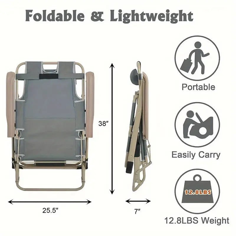 Premium Grey Deck Chair - Heavy Duty Folding Outdoor Lounge Chair for Patio, Poolside, Beach & Garden Relaxation