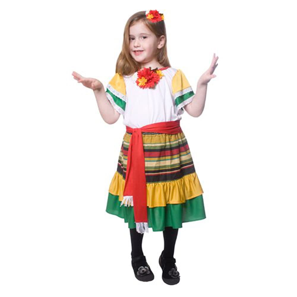 Authentic Mexican Dancer Costume for Girls - Traditional Folklorico Dress by Dress Up America | Perfect for Cinco de Mayo, Halloween & Cultural Performances