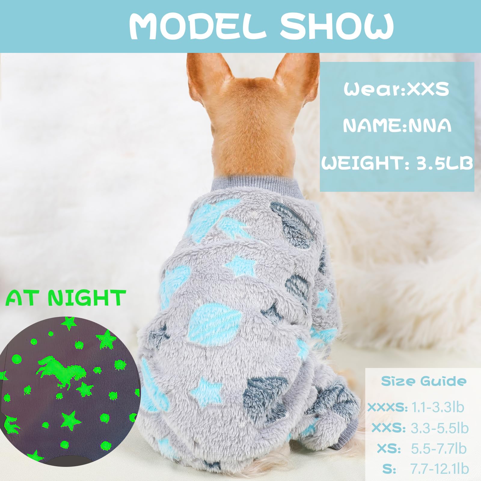 Glow in the Dark Tie Dye Unicorn Dog Sweater - XX-Small Soft Velvet Winter Clothes for Chihuahua, Yorkie & Small Dogs - Perfect for Night Walks, Pet Costume Parties & Cold Weather Outfits