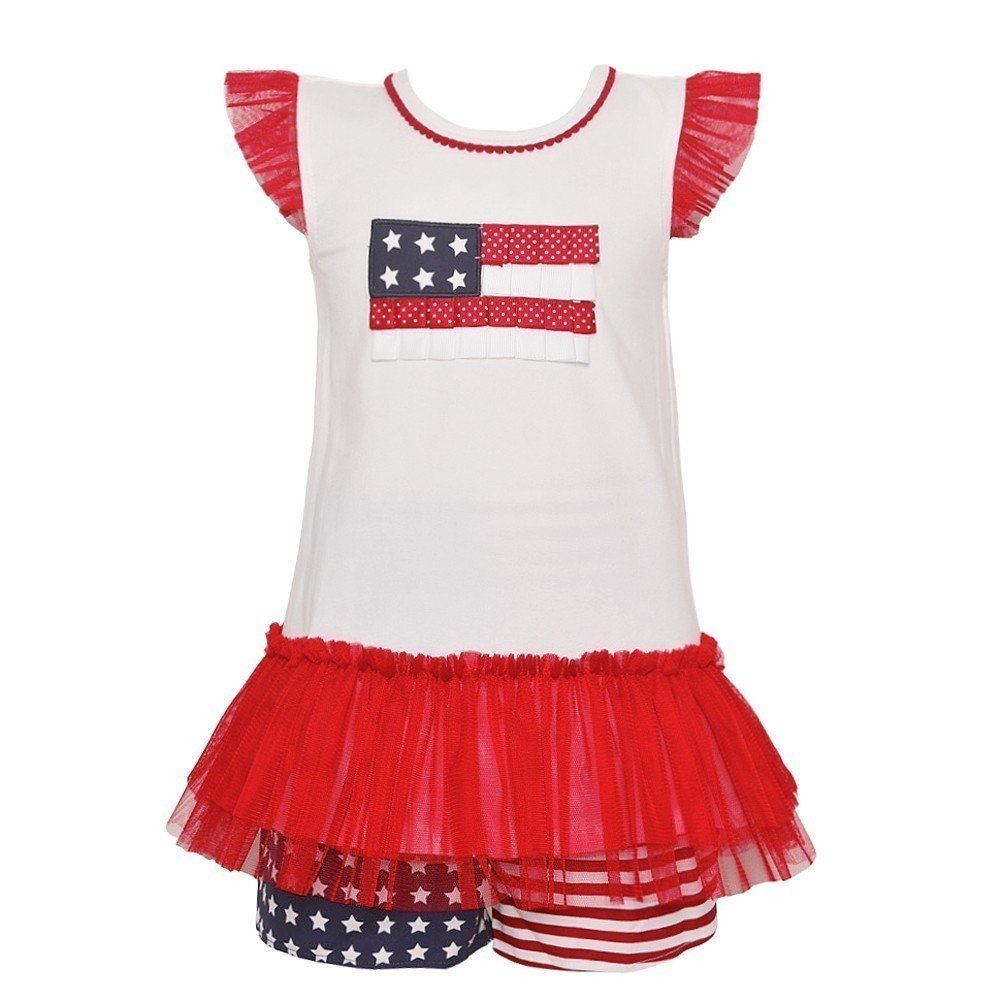 Bonnie Jean Little Girls' Red Ruffle American Flag 2-Piece Shorts Outfit 2T - Patriotic Summer Playwear for Toddlers