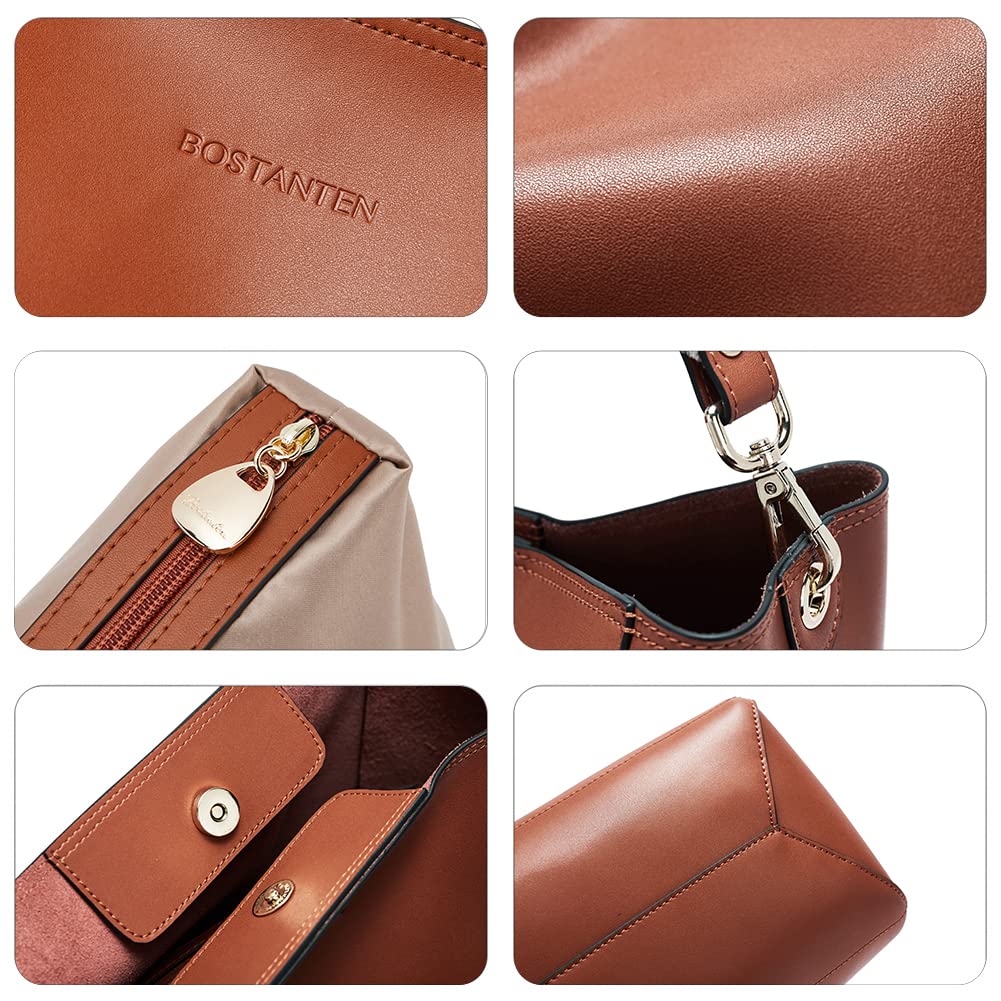 BOSTANTEN Women's Leather Designer Handbag - Stylish Tote Purse & Shoulder Bucket Bag for Work, Travel & Everyday Use