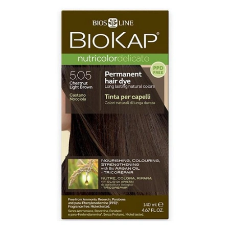 Biokap Nutricolor Delicato Rapid 5.0 Natural Light Chestnut Hair Dye - Ammonia-Free Permanent Hair Color for Women & Men, Covers Gray Hair - Perfect for Home Use & Salon Styling
