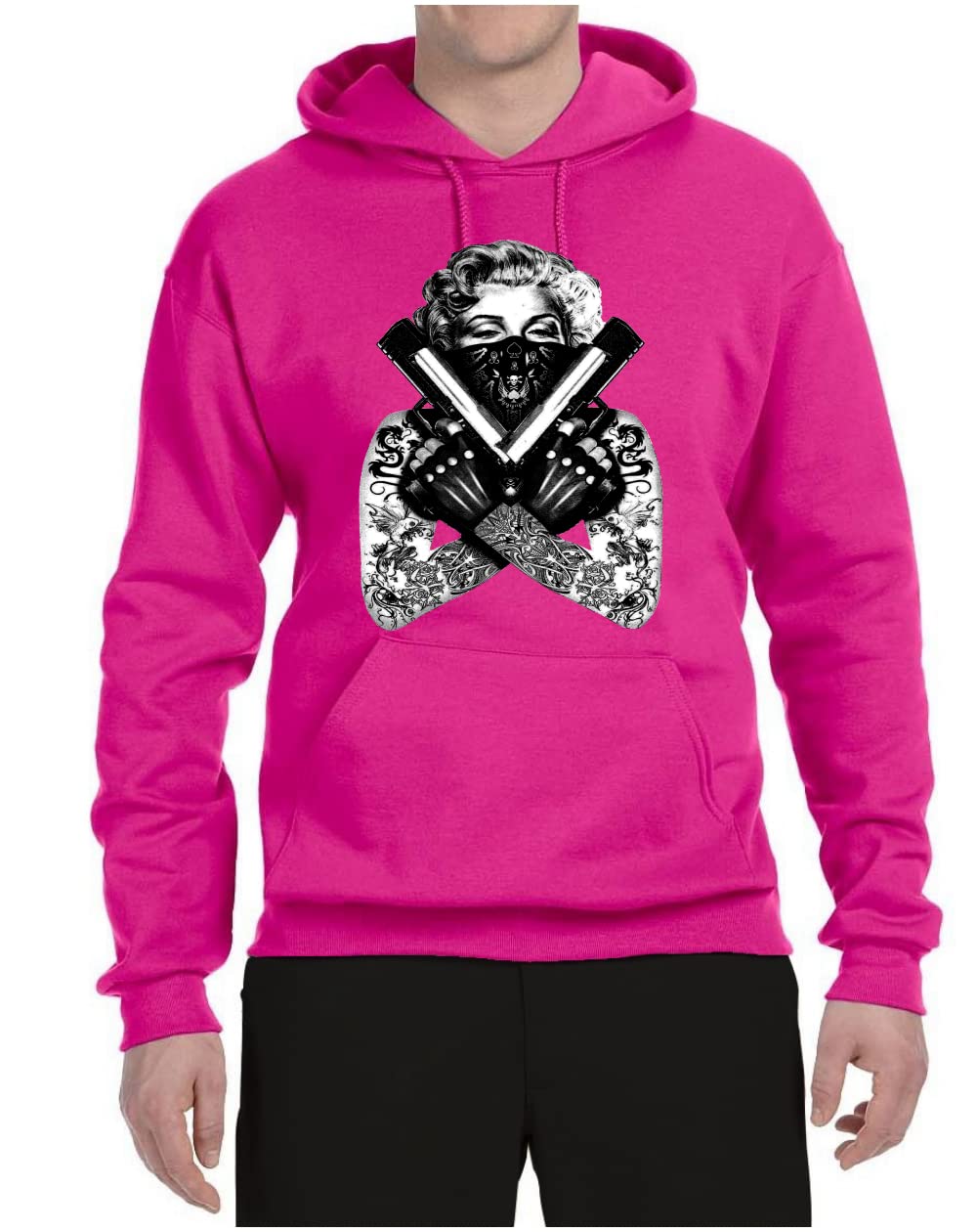 Wild Bobby Marilyn Badass Tattoo Art Guns Pop Culture Unisex Graphic Hoodie Sweatshirt | Vintage Rock Style Pullover for Men & Women | Perfect for Concerts, Streetwear & Casual Outfits