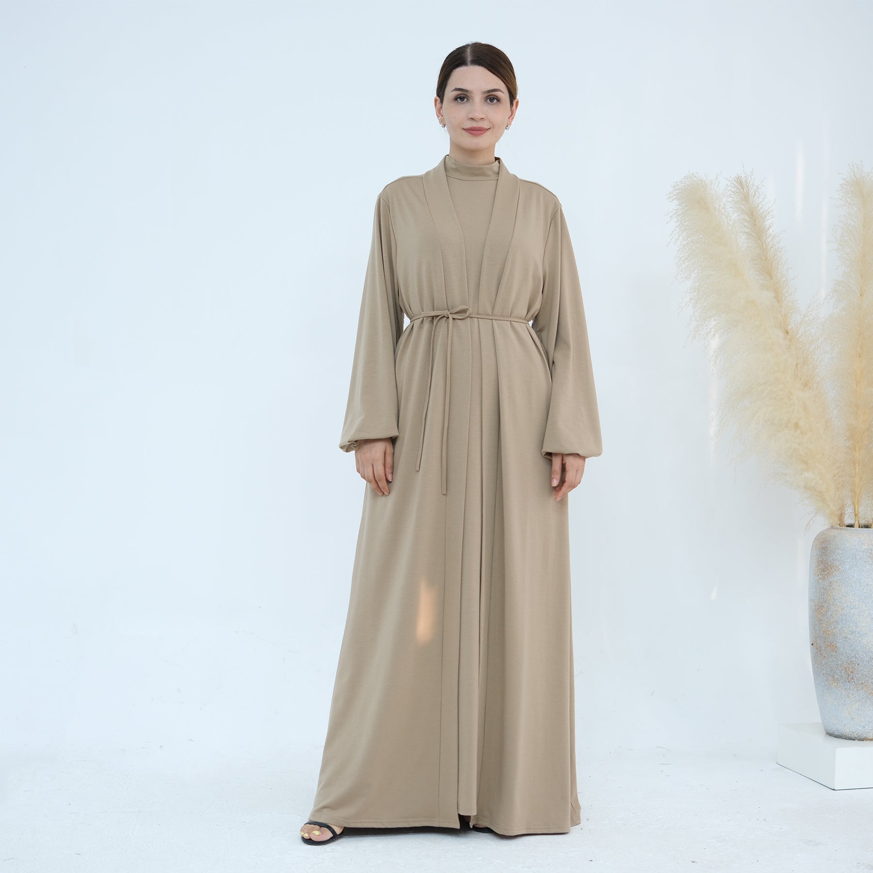 Jojo 3-Piece Modal Abaya Set in Beige - Premium Comfort Prayer Dress for Women - Perfect for Ramadan, Eid & Islamic Occasions