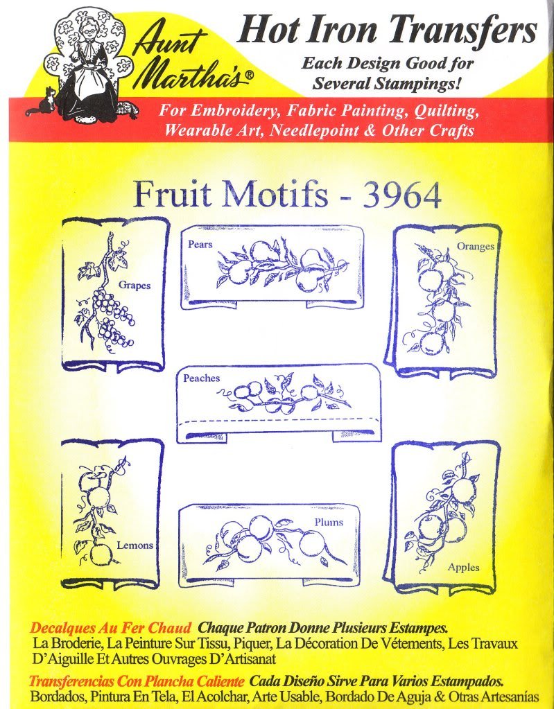 Vintage Fruit Motifs Iron-On Embroidery Transfers by Aunt Martha - DIY Craft Projects for Home Decor, Quilting & Clothing