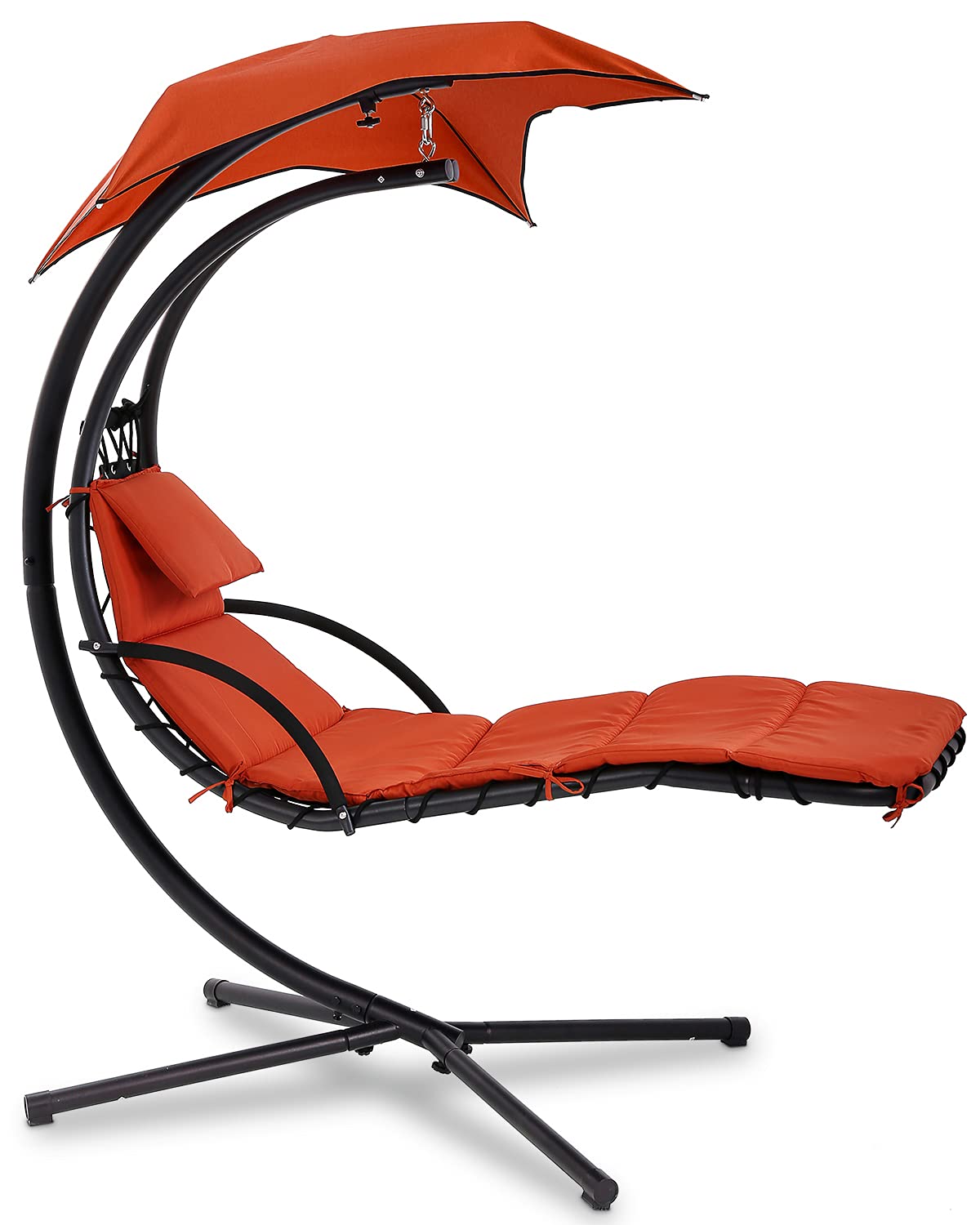Dkelincs Hanging Egg Chair - Outdoor Swing Chair with Canopy Umbrella & Cushion, Heavy Duty Curved Chaise Lounge for Porch, Patio, Backyard - Perfect for Relaxing, Sunbathing & Reading in Your Garden