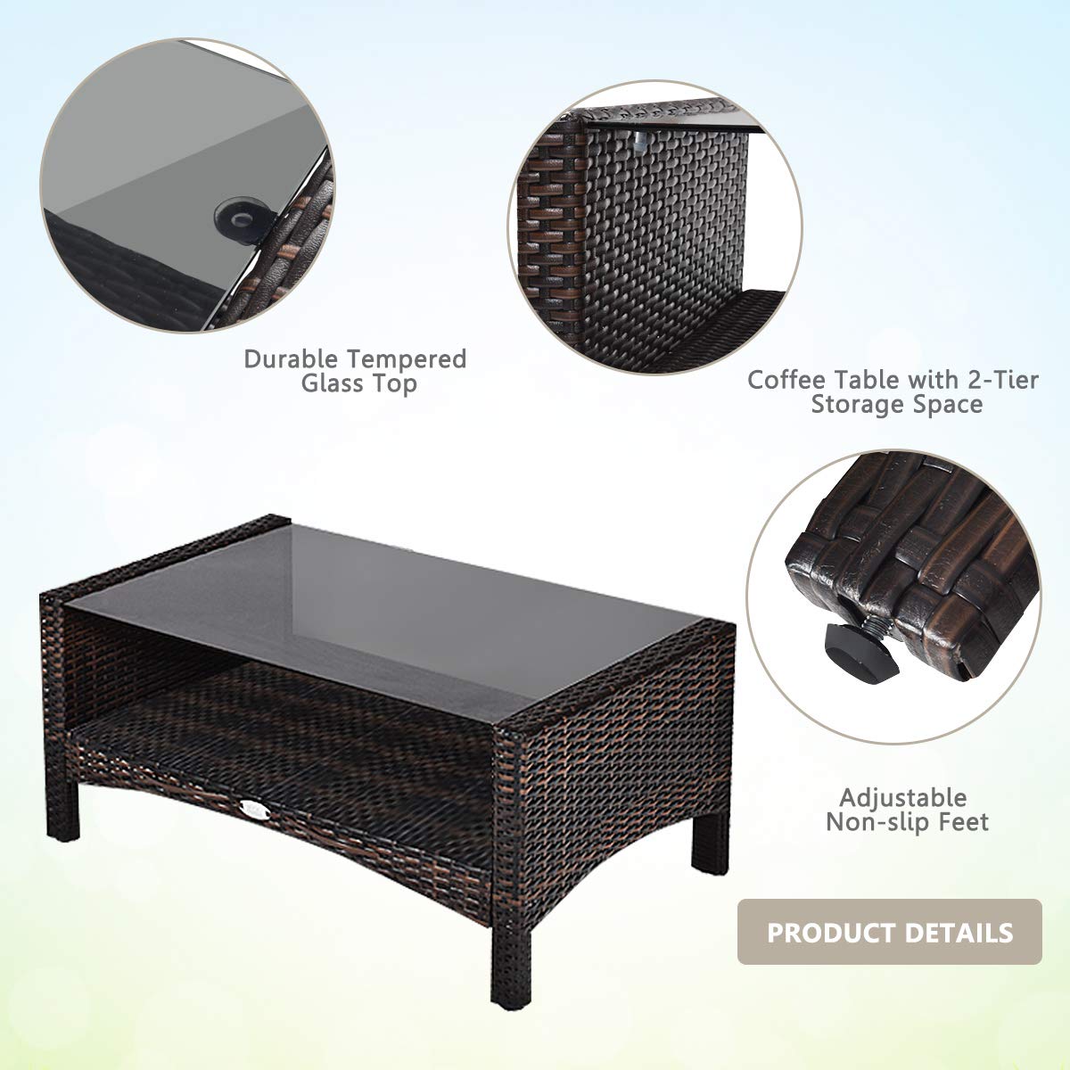 HAPPYGRILL 4-Piece Rattan Patio Furniture Set with Cushions & Coffee Table - Perfect for Outdoor Relaxation