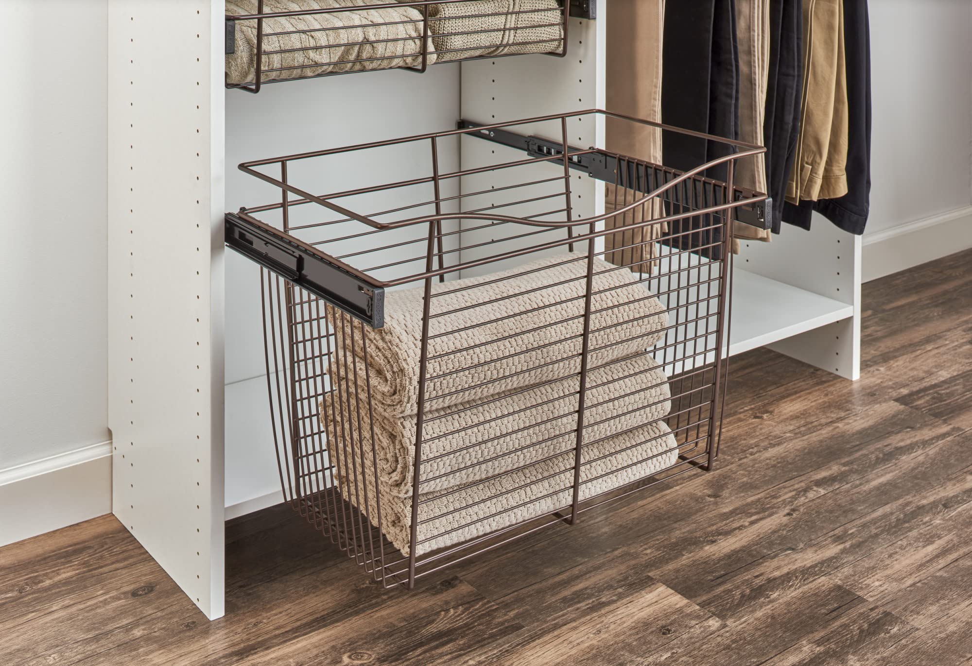 Rev-A-Shelf CB-301418ORB-1 Oil Rubbed Bronze Closet Pull-Out Basket - Space Saving Organizer for Bedroom, Bathroom & Walk-In Closets