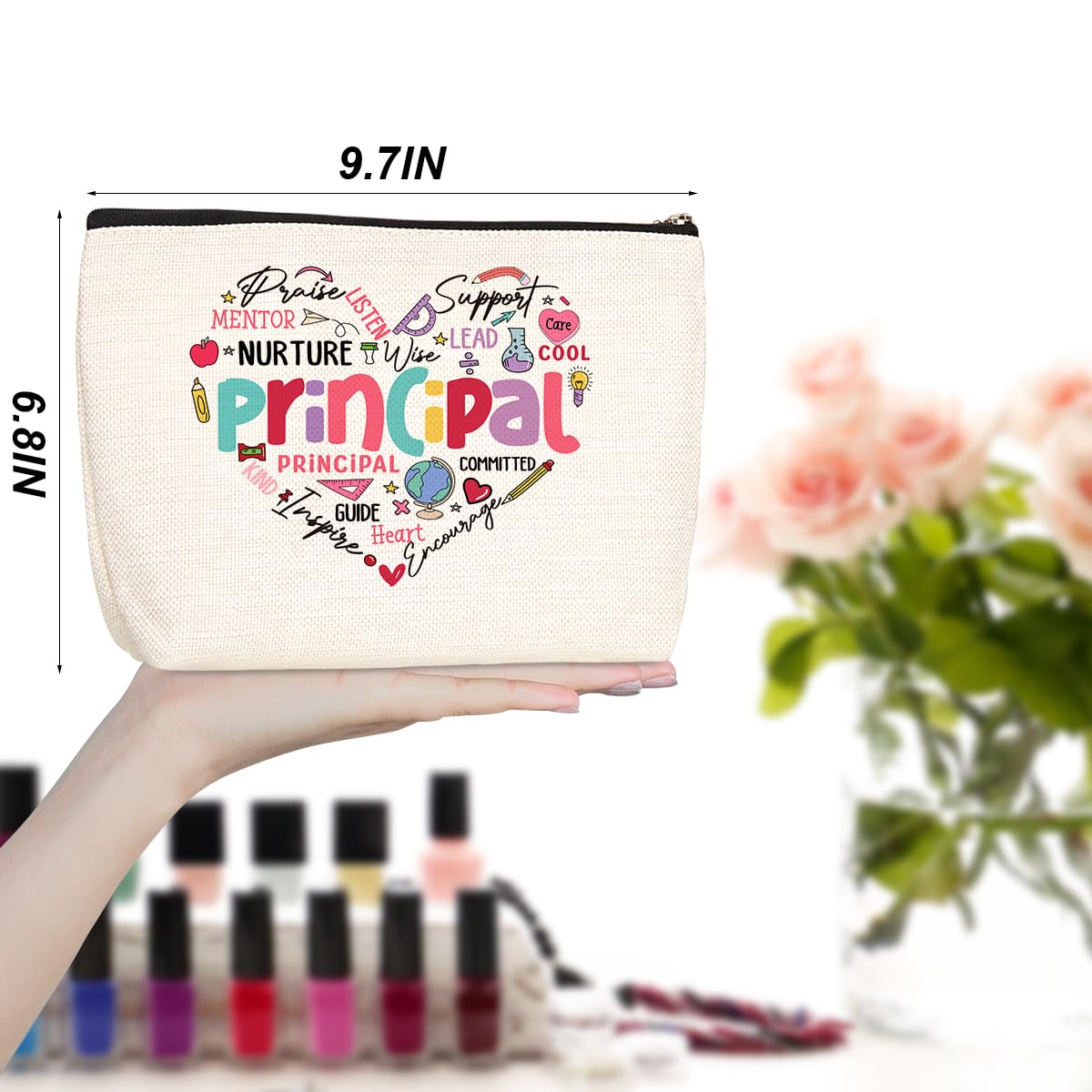 Principal Gifts Teacher Appreciation Makeup Bag - Inspirational Cosmetic Pouch for Women, Her, Physical Therapist, Dance Teacher & Colleagues - Perfect Graduation Thank You Gift, Christmas & Birthday Present - Great for Travel, Work & Daily Makeup Organization