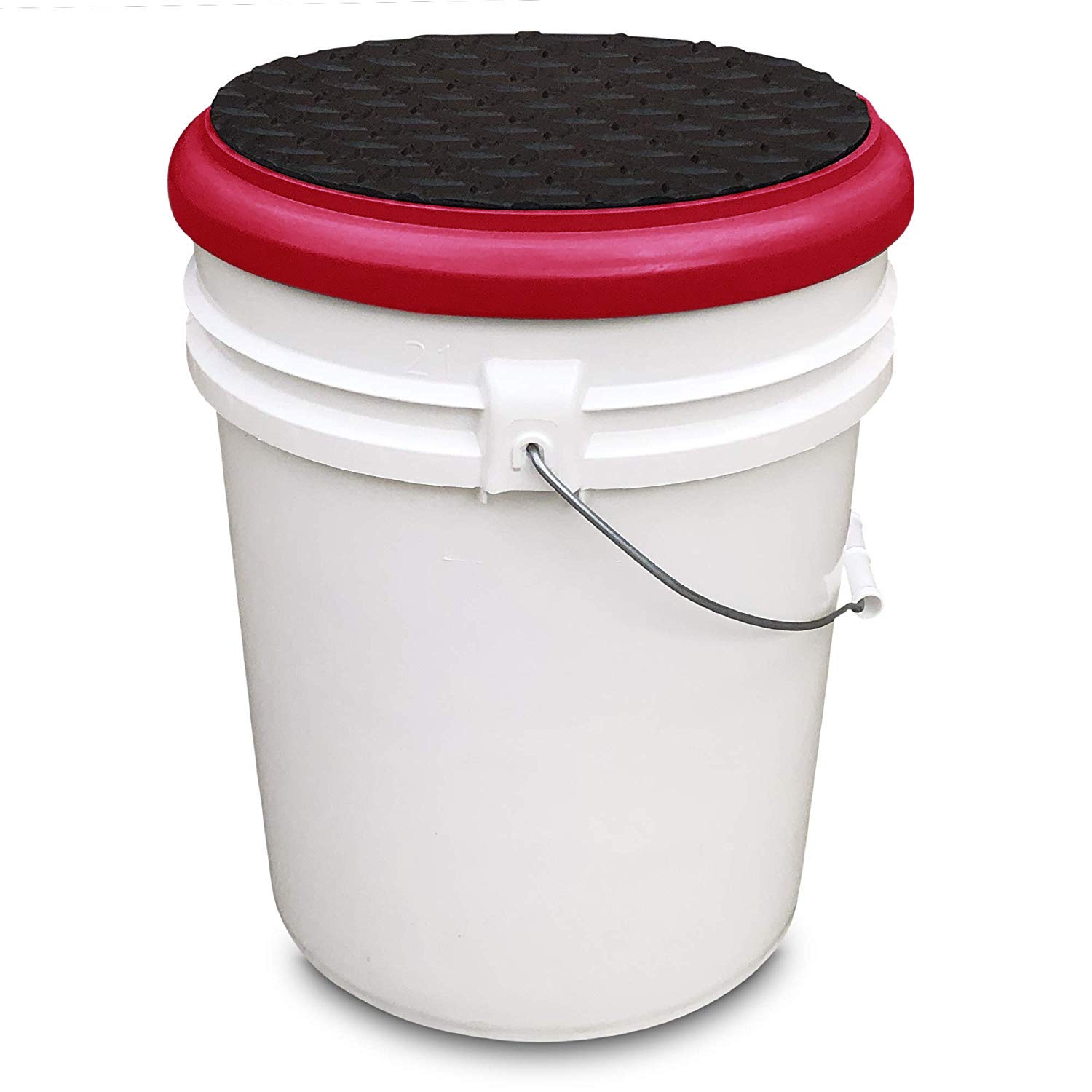 Bucket Lidz Padded Bucket Lid with Diamond Pattern - Red Frame & Black Cushion for Construction, Painting, and DIY Projects | Durable Work Bucket Accessory