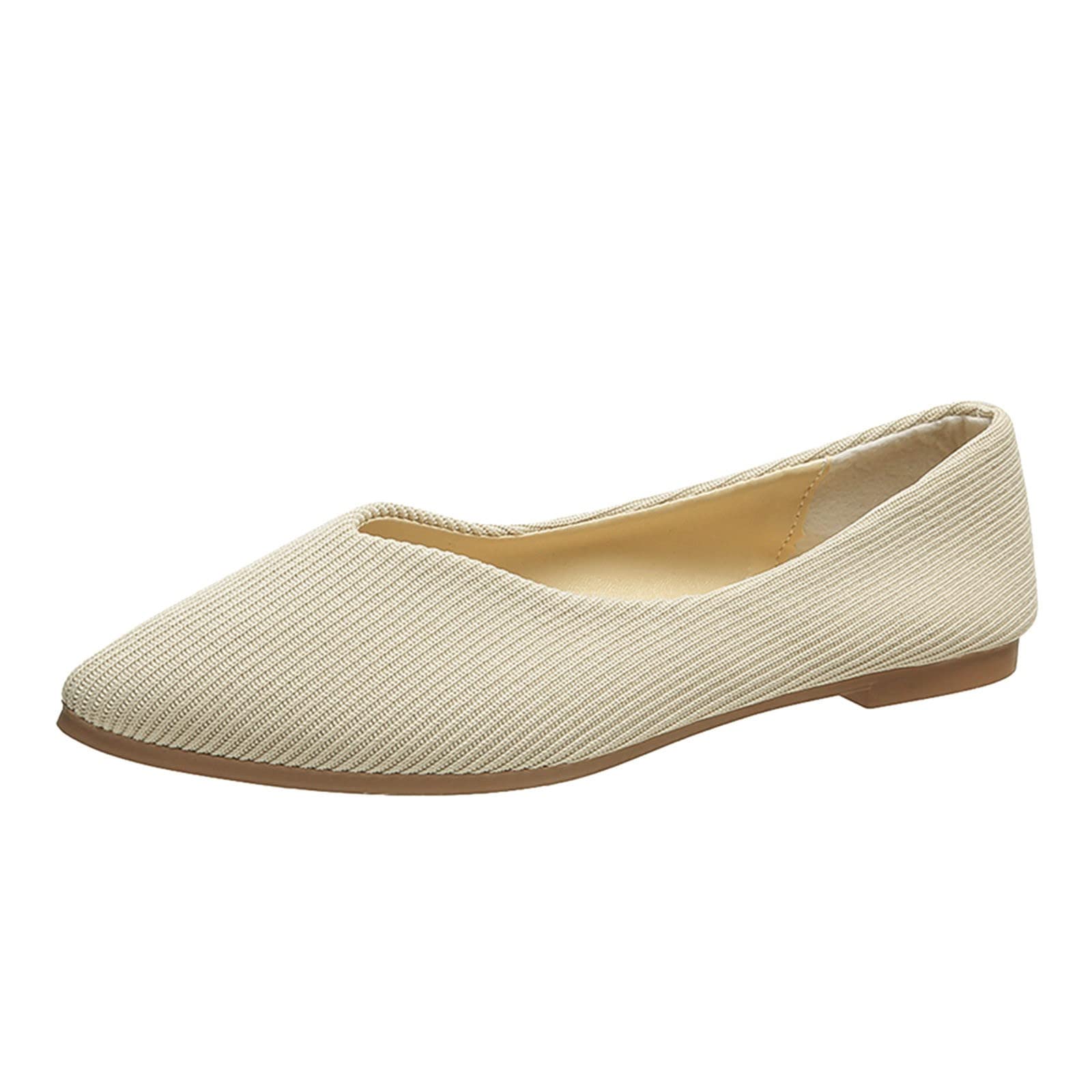 Breathable Pointed Toe Slip-On Flat Shoes for Women - Comfortable Casual Cloth Loafers - Size 9 Beige | Perfect for Office, Travel & Everyday Wear