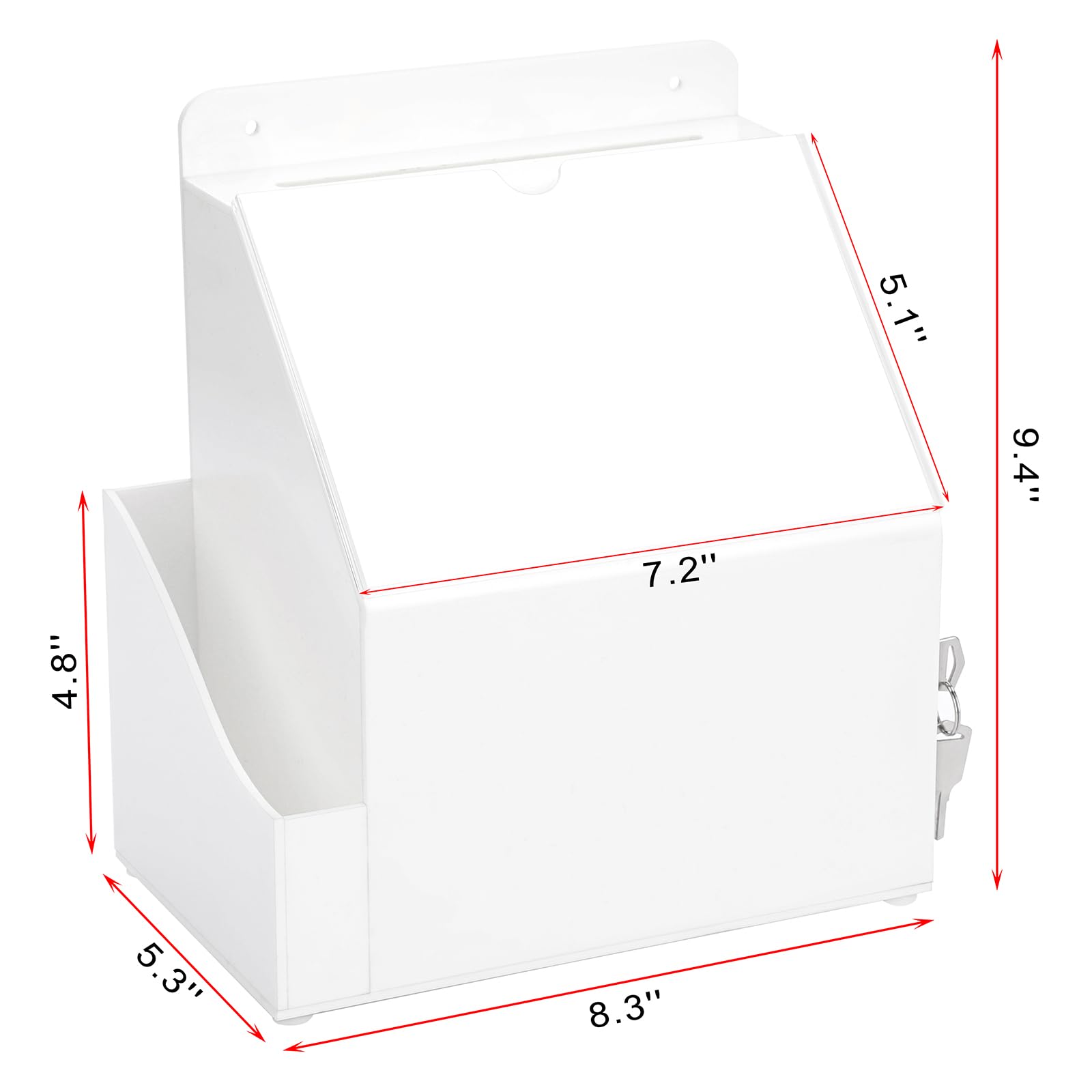 BTSKY Locking Acrylic Suggestion Box - Wall Mounted Donation Box with 5x7 Inch Sign Slot, Secure Office Ballot Box & Locking Mailbox with Side Pocket (White) - Perfect for Offices, Schools, Restaurants & Public Spaces