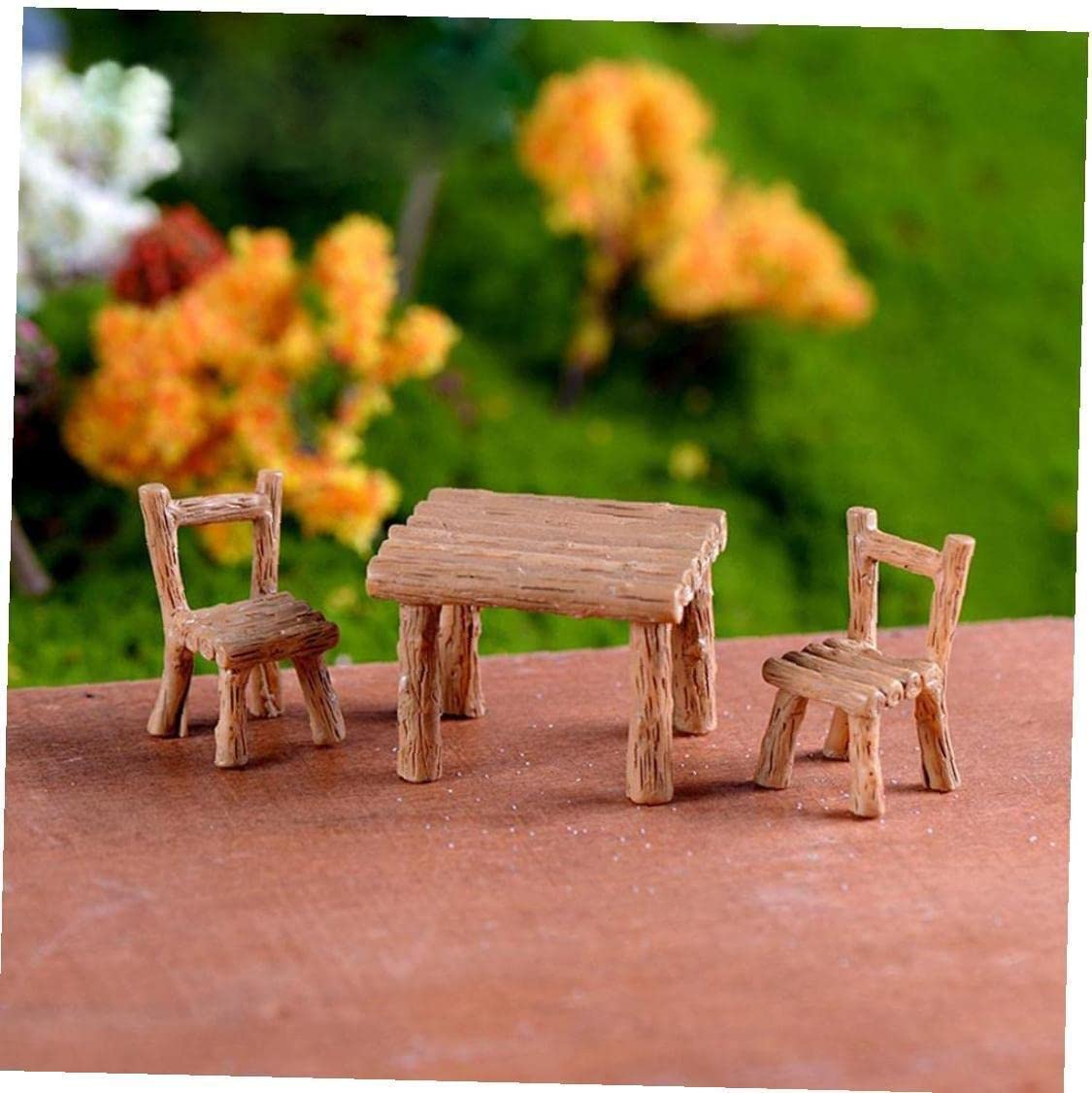 3Pcs Miniature Fairy Garden Resin Table & Chairs Set - DIY Dollhouse Scenery Decorations, Tiny Furniture for Fairy Gardens, Terrariums & Miniature Displays - Perfect for Crafting, Home Decor & Gift Ideas