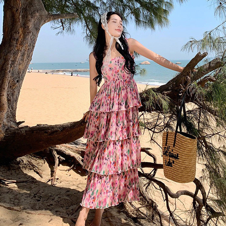 2023 Summer Floral French Long Dress - Elegant Holiday & Beach Suspender Maxi Dress for Women | Perfect for Vacations, Weddings, and Outdoor Events