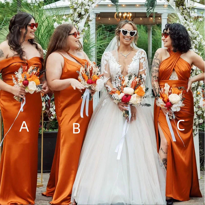 Elegant Burnt Orange Mismatched Bridesmaid Dresses - A-Line Mermaid Maxi Dress for Weddings, Formal Events & Special Occasions