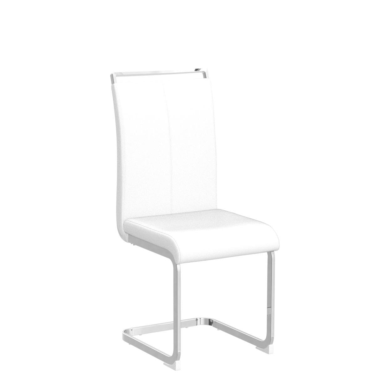 AZmac Modern Leather Dining Chairs Set of 4 - Armless Kitchen Chairs with Upholstered Padded Seat & Sturdy Chrome Legs - White PU Leather for Dining Room, Kitchen, Restaurant, Office & Home Decor
