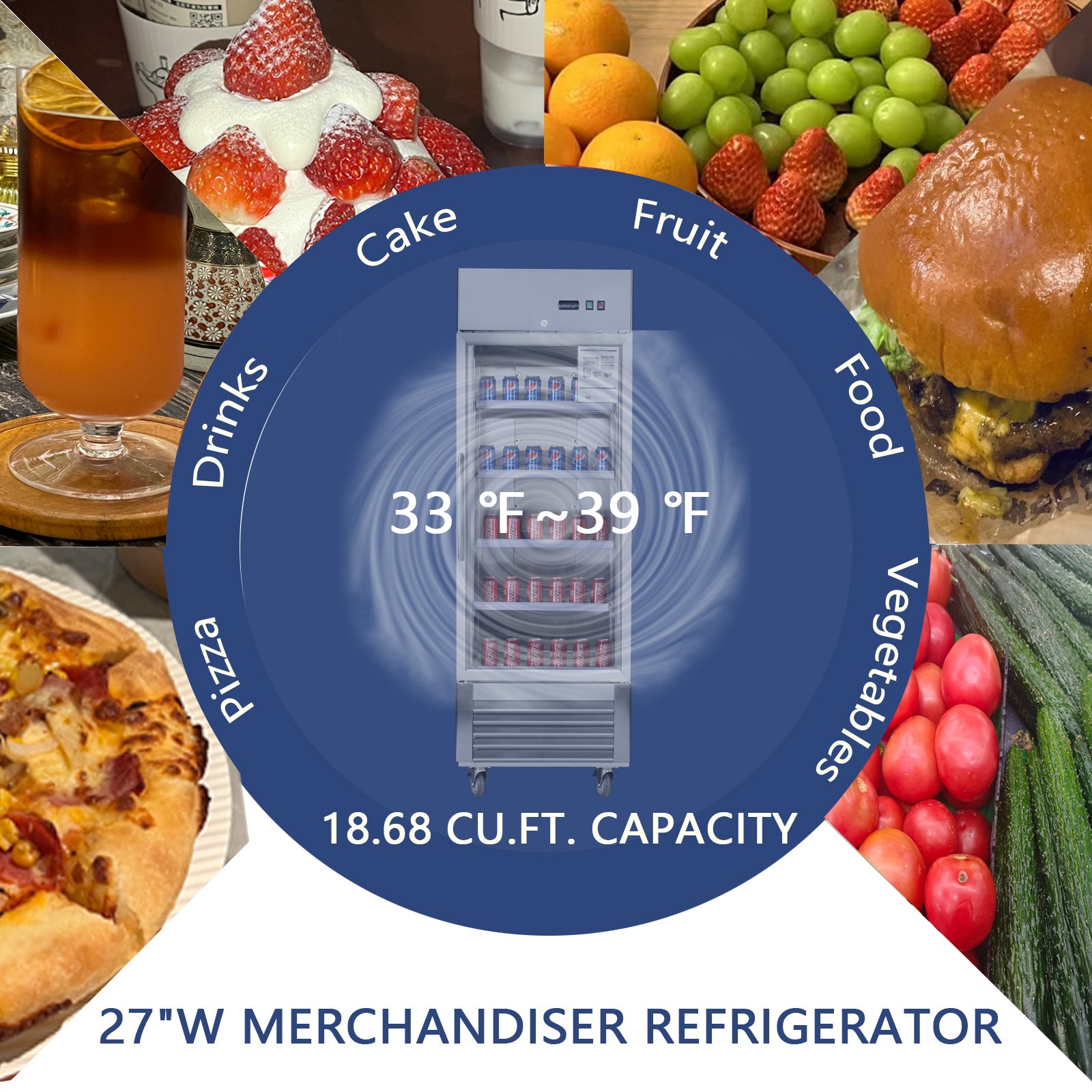 27'W Commercial Stainless Steel Refrigerator Freezer with Fan Cooling - Perfect for Restaurants, Grocery Stores & Catering Businesses