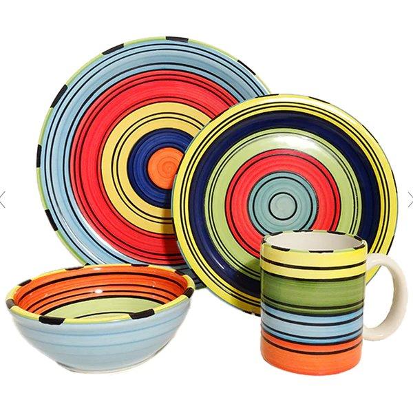 Vibrant Puebla Stripes Colorful Dinnerware Set - Stylish Plates, Bowls & Mugs for Mexican-Themed Parties, Home Decor & Festive Dining