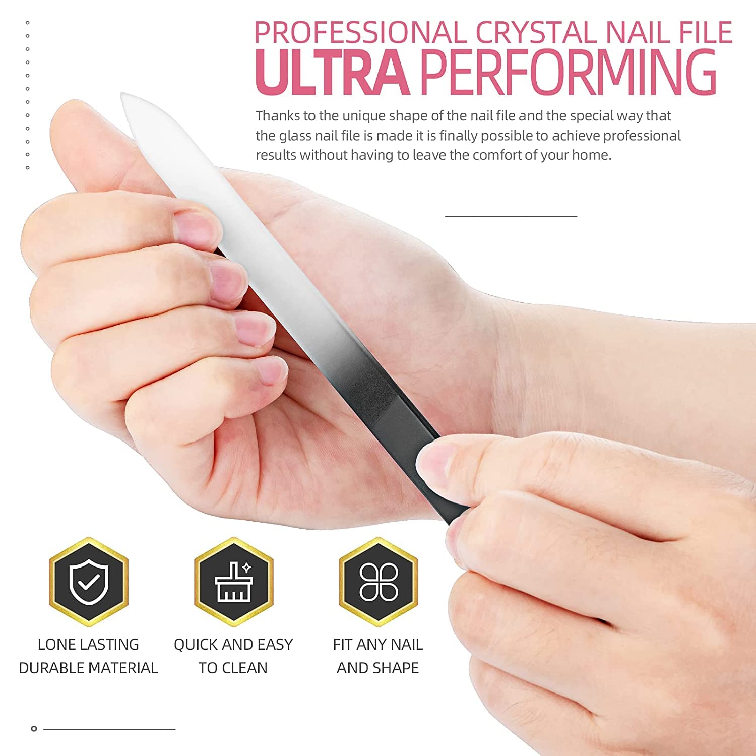Premium Glass Nail Files 3 Pack with Case - Crystal Nail File for Natural Nails - Professional Salon Manicure Tool - Perfect Gift for Women & Girls - Ideal for Home, Travel & Salon Use - By XIPOO