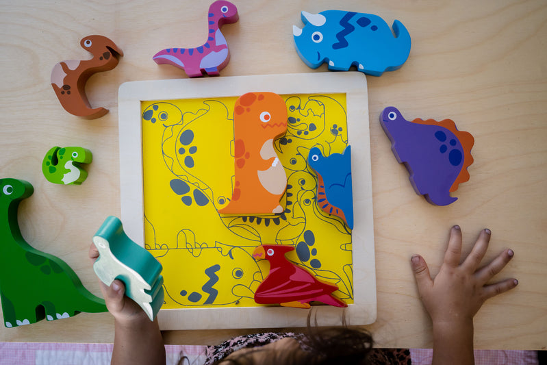 Chunky Wooden Dinosaur Puzzle & Stacker Toys for Toddlers - Educational Montessori Learning Toys for Kids Ages 1-3 - Perfect for Early Childhood Development & Sensory Play