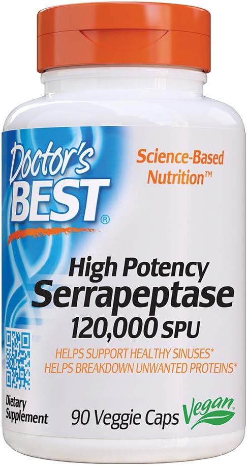 Doctor's Best High Potency Serrapeptase 120,000 SPU - 90 Vegetarian Capsules for Joint Support & Inflammation Relief | Supports Healthy Circulation & Respiratory Function