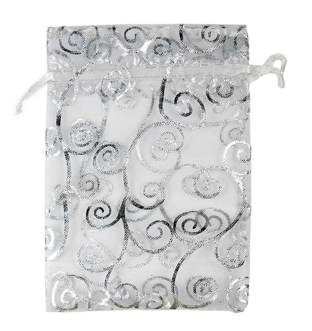 100Pcs Silver-White 5x7 Organza Bags for Jewelry, Wedding Favors, Party Gifts & Drawstring Pouches - Elegant Gift Packaging for Bridal Showers, Baby Showers & Special Occasions